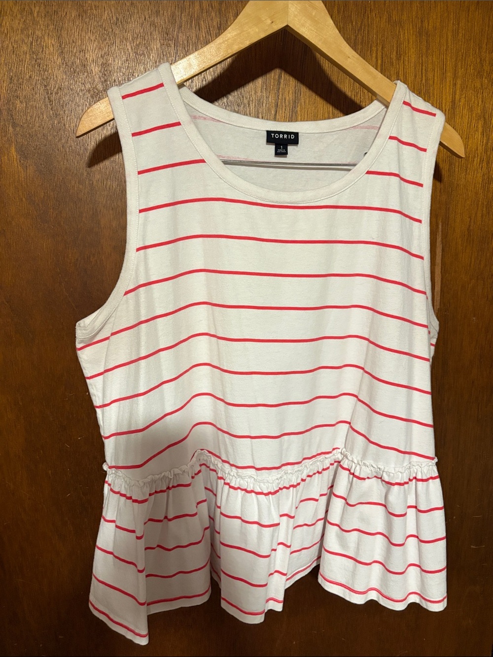 torrid White Tank with Pale Pink Stripe and Peplum Hem